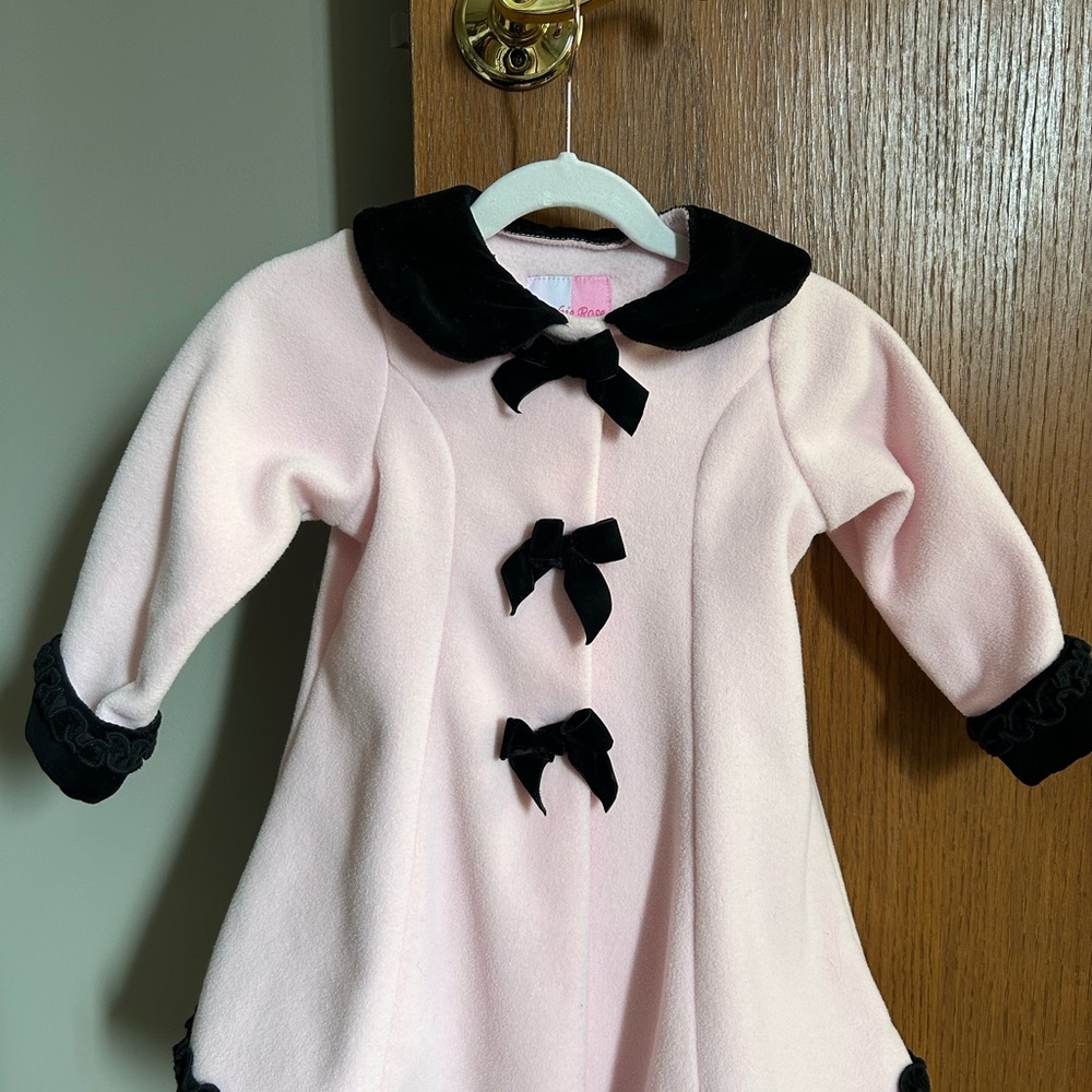 Girls' Pink Coat with Black Velvet Collar & Bows